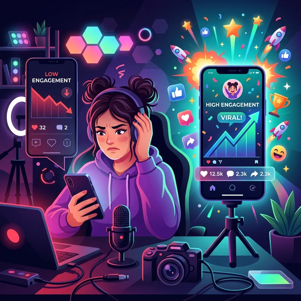 Side-by-side comparison of a creator with low Instagram engagement versus high engagement on identical Reel content