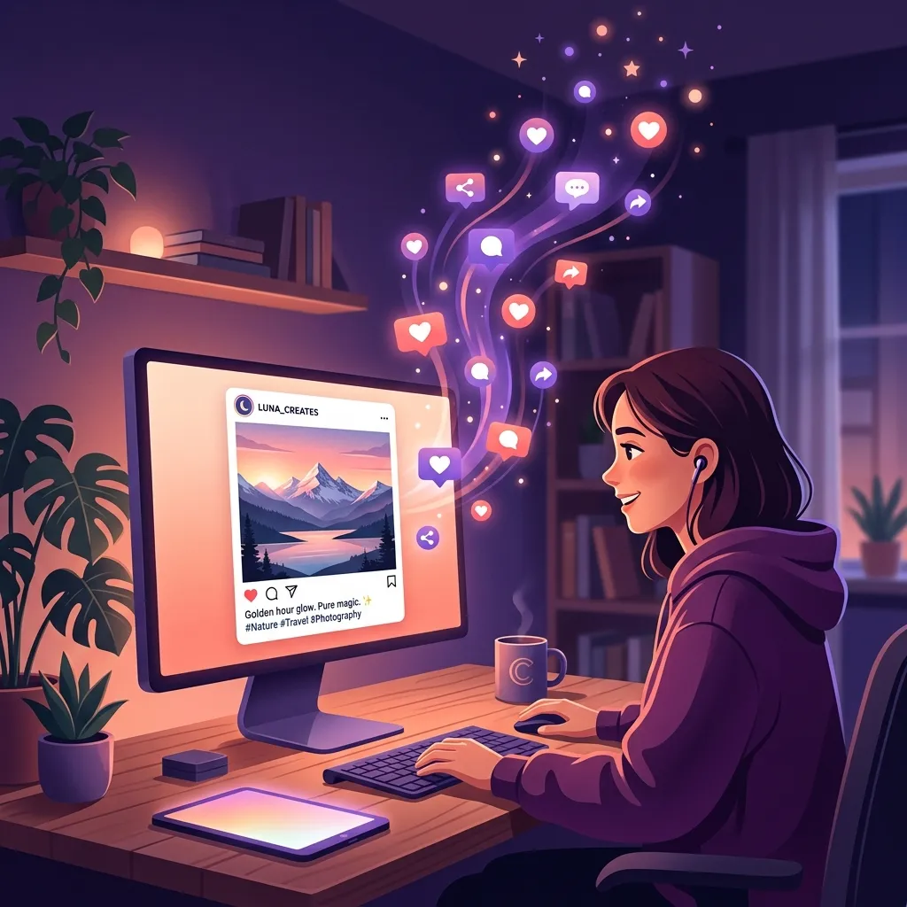 Instagram creator focused on producing a single high-quality Reel with engagement metrics rising versus a creator stressed by daily posting quotas
